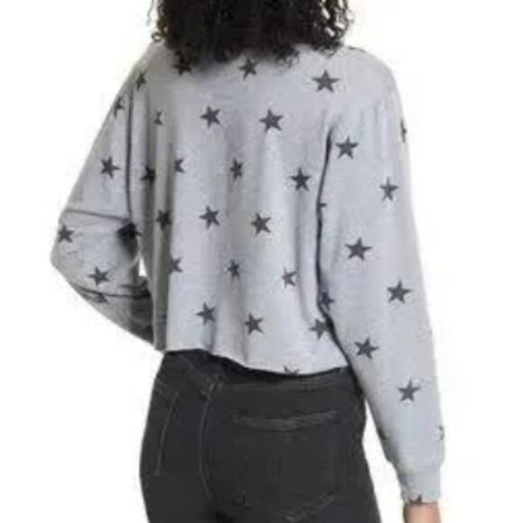 NWT La La Land Soft Long Sleeve Crew Crop Top Sz Large in Gray with Black Stars - Picture 3 of 6